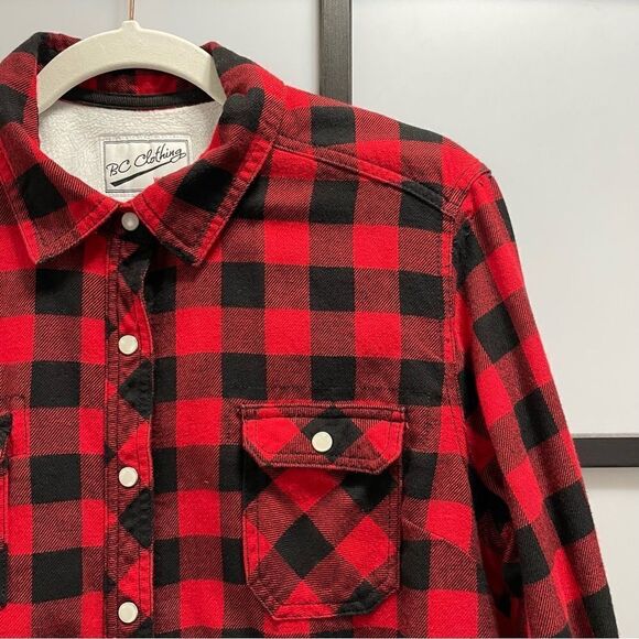 [M] BC Clothing Women’s Red & Black Plaid Snap Button Shacket With Fleecy Lining - Picture 5 of 15